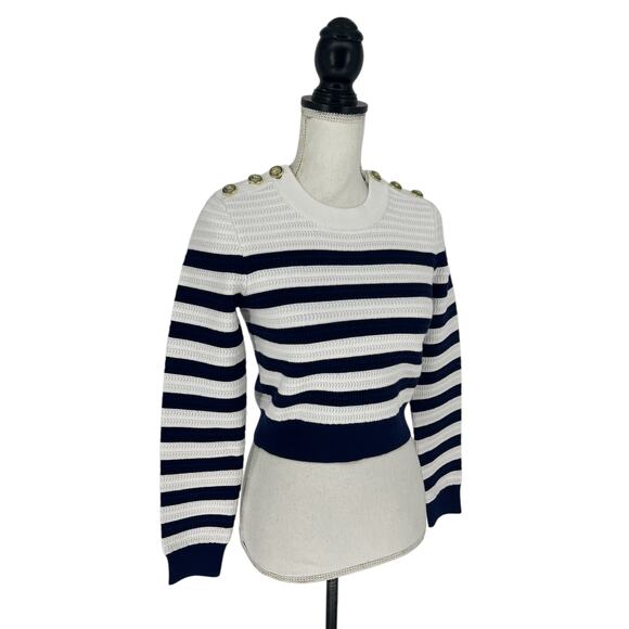 Generation Love White and Blue Striped Janice Cropped Sweater - Picture 10 of 14